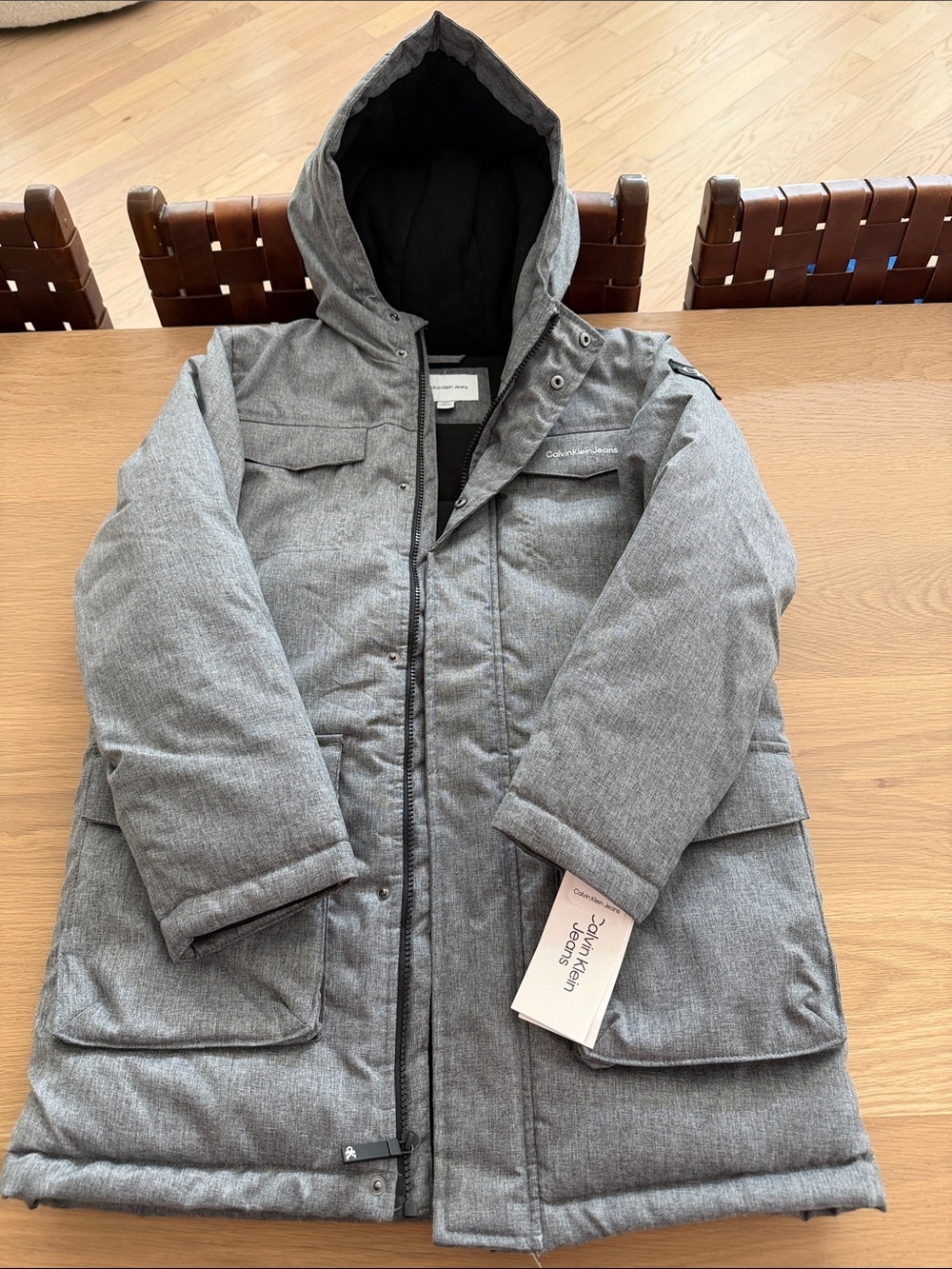 Calvin Klein boys size 10/12 Gray Hooded Quilted Puffer Jacket